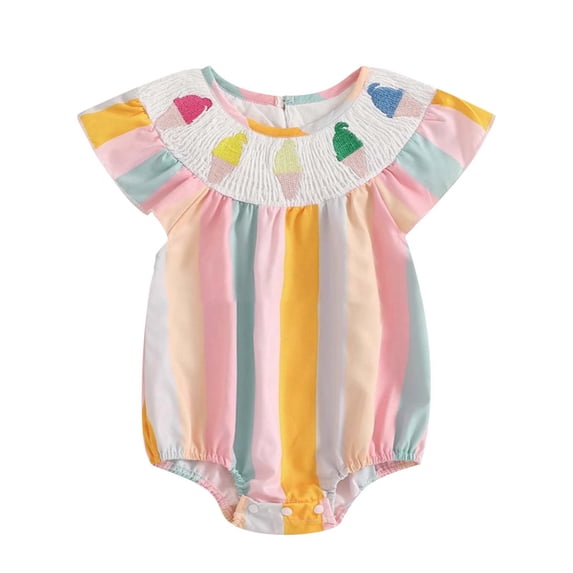 JIAYUE Baby Girls Jumpsuit O-Neck Newborn Striped Little Flying Sleeve Cute Print Bodysui Leisure Infant Kids Bodysuit