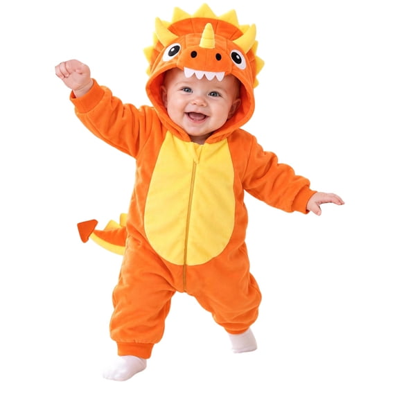 JIAYUE Baby Hooded Jumpsuit Cozy Fuzzy Cute Dinosaur Design Romper Long Sleeve Zip-Up Clothes for Casual Wear