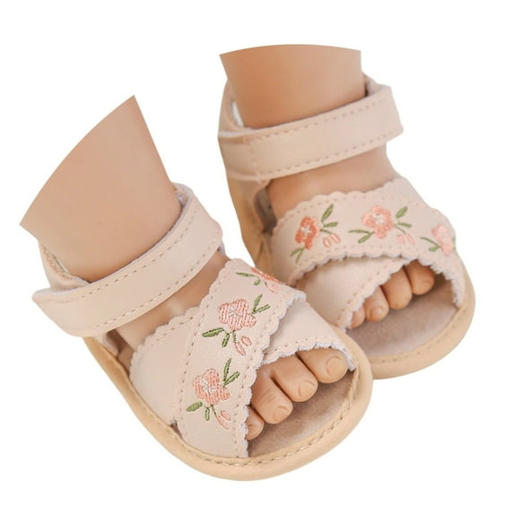 JIAYUE Baby Sandals For Girls Soft Sole Floral Embroidery With Hook And Loop Straps Breathable Casual Walking Shoes For 0 18 Months Toddlers