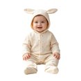 thumbnail image 1 of JIAYUE Baby Waffle Ribbed Jumpsuit Long Sleeve Hooded Bunny Ear Dots Print Full Snap Romper for Casual Party, 1 of 4