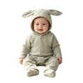 thumbnail image 1 of JIAYUE Baby Waffle Ribbed Jumpsuit Long Sleeve Hooded Bunny Ear Dots Print Full Snap Romper for Holiday Party, 1 of 7