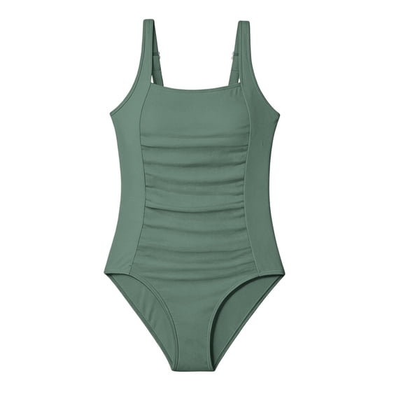 JIAYUE Big Girls One-Piece Swimwear Solid Color Square Neck Sleeveless Swimsuit Summer Vacation Beach Bathing Suit With Padded For Kids