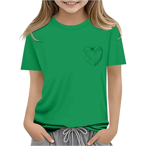 JIAYUE Blouse Tops for Girls Short Sleeve Heart Pocket Casual For Toddler Sweet Style