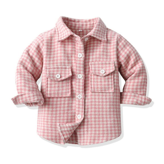 JIAYUE Blouses Tops for Boys Girls Long Sleeve Collared Single Button Plaid Print Shirt For Kids Versatile Wear
