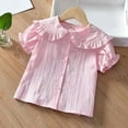 thumbnail image 1 of JIAYUE Blouses Tops for Girls Short Sleeve Peter Pan Collar Puff Sleeve Cotton Clothes Solid Color For Kids Casual Fashion Wear, 1 of 3
