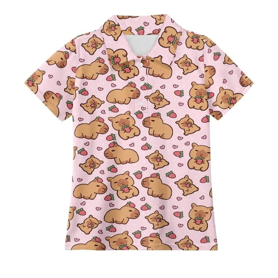 JIAYUE Boy's Child T Shirt Classic Turn Down Collar Pattern Printed Short Sleeved Summer Shirts Casual Beach Comfort Fashion Tees,3-4 Years