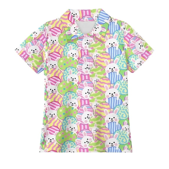 JIAYUE Boy's Child T Shirt Classic Turn Down Collar Pattern Printed Short Sleeved Summer Shirts Casual Beach Comfort Fashion Tees,3-4 Years