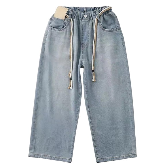 JIAYUE Boy's Denim Pant Cozy Classic Fashionable Relaxed Fit Stretch Full Length Wide Leg Jeans For Kids Casual Everyday Wear Soft Blend Trousers For School Outdoor Play Bottoms,7-8 Years