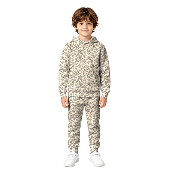JIAYUE Boys 2‑Piece Outfit Set Leopard Print Long Sleeve Pullover Hoodie Top and Jogger Sweatpants Clothing Sets for Daily Streetwear
