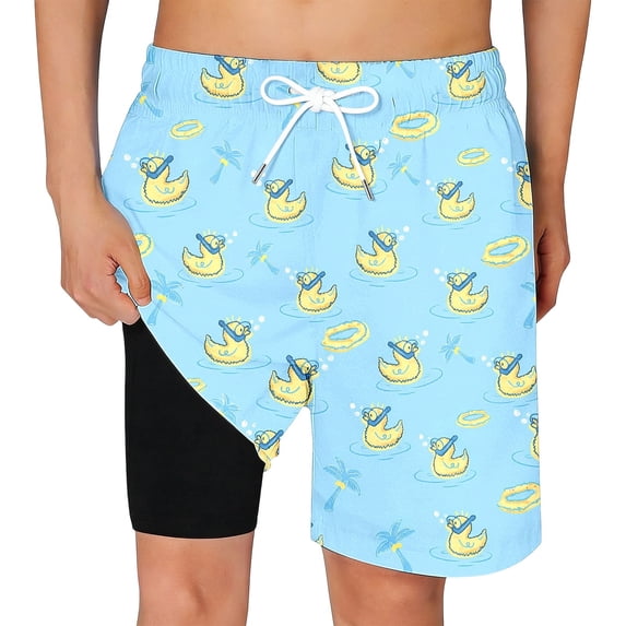 JIAYUE Boys Beach Swim Trunks With Compression Liner Pockets Drawstring Animal Graphic Prints Cute Swimsuit For Kids Comfortable Swimming Shorts