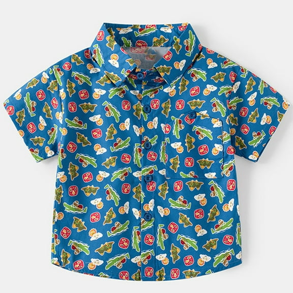 JIAYUE Boys Blouses Tops Short Sleeve Collared Shirt Special Print For Children Modern Style Attire