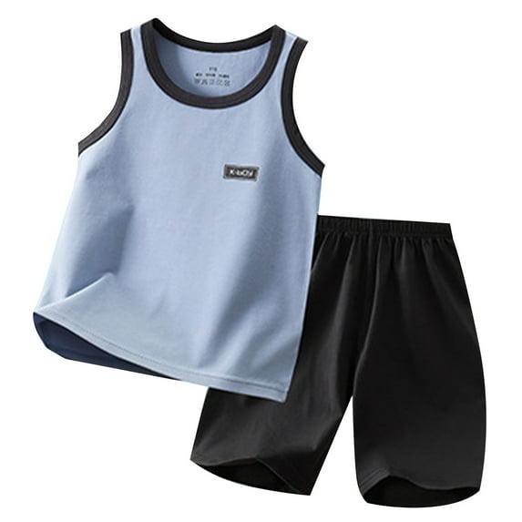 JIAYUE Boys Clothes Sets Solid Color O-Neck Casual Sports Summer Short Sleeve Shorts Vest T Shirt And Shorts Two Piece 3 12 Years Leisure Kids Outfits