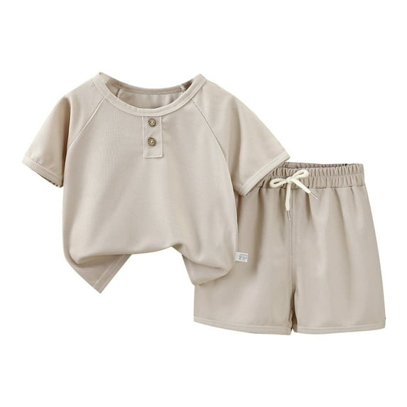 JIAYUE Boys Clothes Sets Solid Color O-Neck Children Fashion Solid Color Short Sleeve + Shorts Two Piece Suit With Pockets Suitable For 2 9 Years Old Classic Kids Outfits