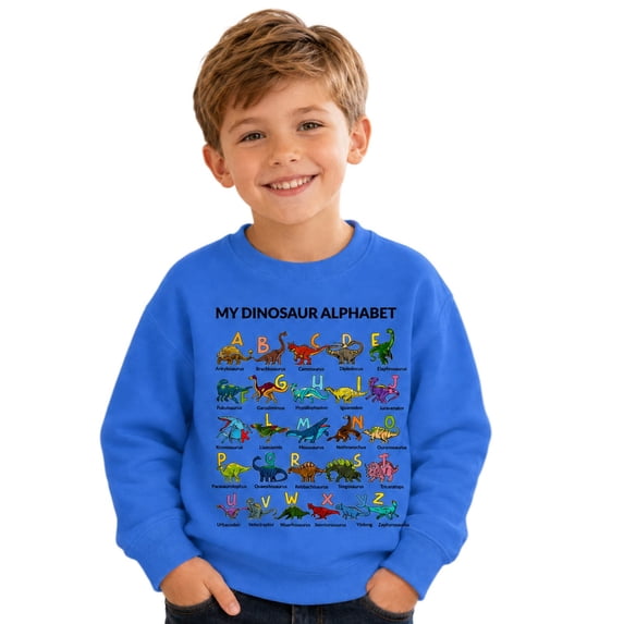 JIAYUE Boys Crew Neck Sweatshirt Dinosaur Alphabet Graphic Print Long Sleeve Pullover Tops for Travel Soft Wear,11-12 Years