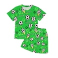 thumbnail image 1 of JIAYUE Boys Girls 2 Piece Outfit Sets Football Graphic Print Short Sleeve Round Neck Top And Drawstring Shorts Summer Sportswear Casual Athletic Clothing Set, 1 of 2