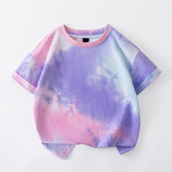 JIAYUE Boys Girls Blouses Tops Short Sleeve Tie Dye Multicolor Casual Comfortable For Children Playful Attire