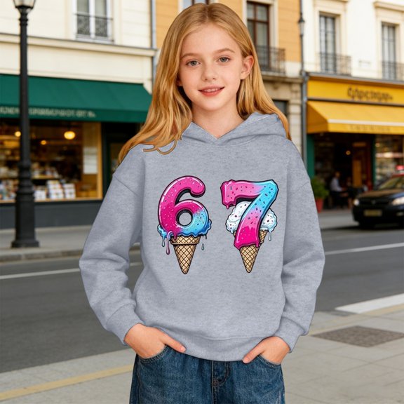 JIAYUE Boys Girls Carnival Sweatshirts Hoodies 67 Number Graphic Hooded Long Sleeve Pullover Casual For Little Ones Trendy Party Wear