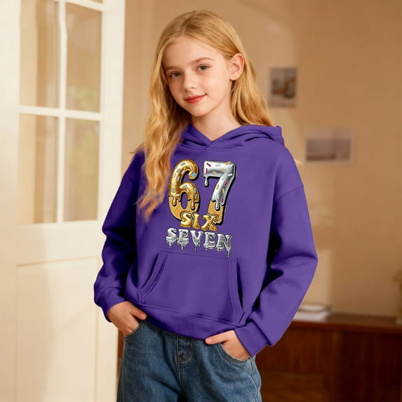 JIAYUE Boys Girls Carnival Sweatshirts Hoodies 67 Number Graphic Hooded Long Sleeve Pullover Casual For Teens Seasonal Fashion Sportswear