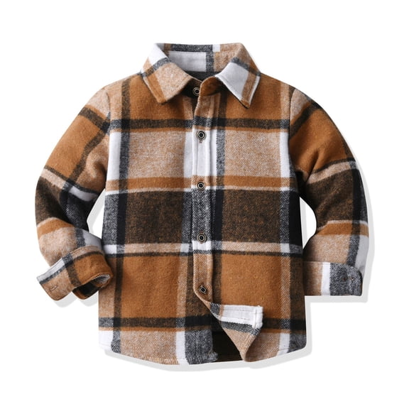JIAYUE Boys Girls Coats Jackets Plaid Long Sleeve Collared Button Trucker For Kids Casual Dailywear