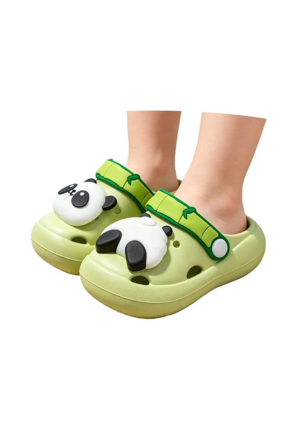 Boys Girls Cute Sandals Cartoon Panda Pattern Closed Toe Flat Slip-On Kids Summer Indoor Outdoor Non-Slip Beach Clogs Shoes For Toddler