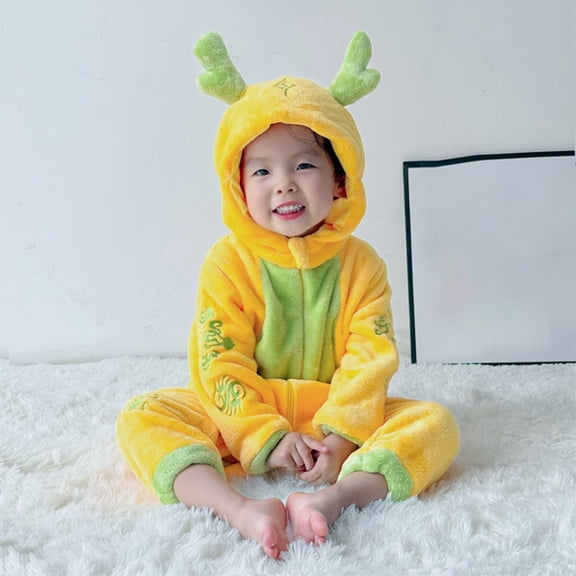 JIAYUE Boys Girls Jumpsuit Cartoon Long Sleeve Hooded Zipper with Cute Animal Ears Bodysuit For Child Festival Celebration Adorable Wear