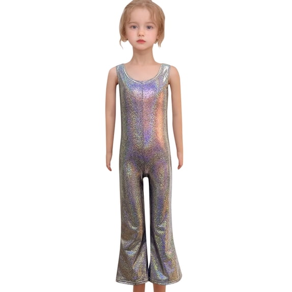JIAYUE Boys Girls Jumpsuits Fashionable Sequin Tight Stretch Sleeveless Crew Neck Trousers Bottoms Classic Children Rompers