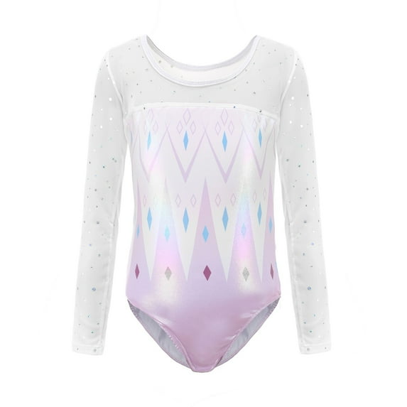 JIAYUE Boys Girls Jumpsuits O-Neck Long Sleeve Gymnastics Leotard For Dance Performance With Glitter Rhinestone And Gold Print Classic Children Bodysuits