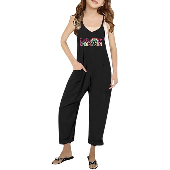 JIAYUE Boys Girls Jumpsuits Square Collar Sleeveless For Back To School Comfortable With Letter Prints For Preschool And Kindergarten Lovely Overalls Kids Rompers
