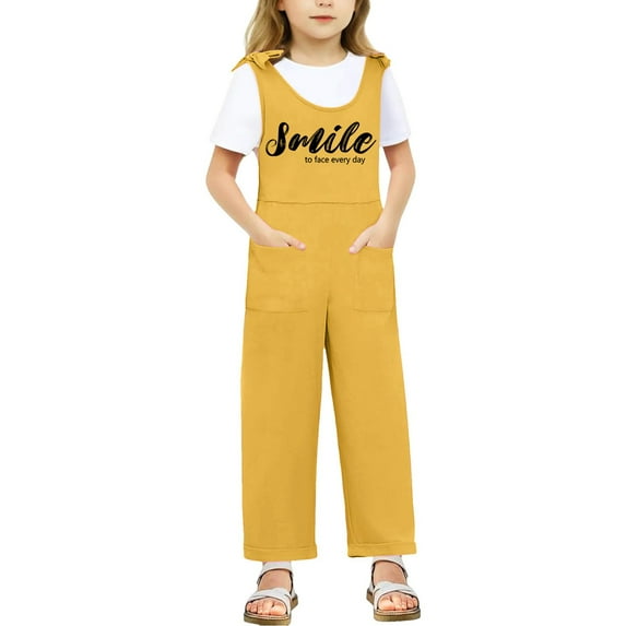 JIAYUE Boys Girls Jumpsuits V-Neck Kids Sleeveless Bow Shoulder Strap Long Straight Pants With Pocket Trendy Children Rompers