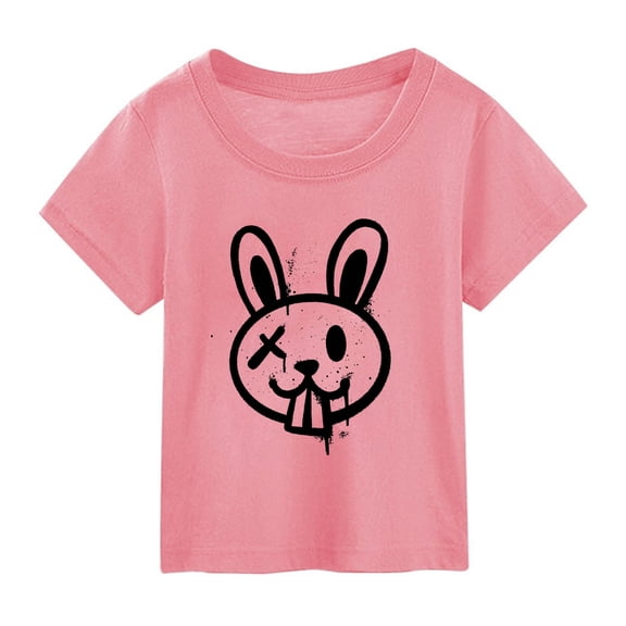 JIAYUE Boys Girls Kids Easter Tops Cartoon Print Short Sleeve Pull-On Crew Neck Classic Fit T Shirts For Children Daily Shirts