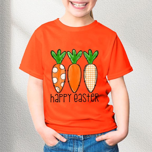 JIAYUE Boys Girls Kids Easter Tops Cartoon Print Short Sleeve Pull-On Crew Neck Classic Fit T Shirts For Children Stylish Tees