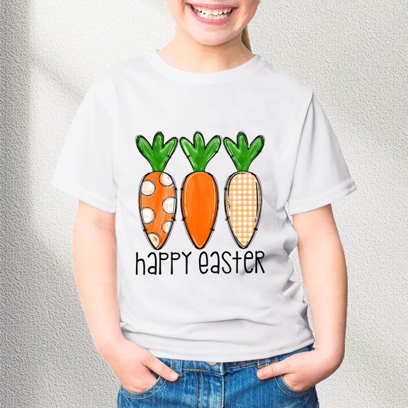JIAYUE Boys Girls Kids Easter Tops Cartoon Print Short Sleeve Pull-On Crew Neck Classic Fit T Shirts For Children Stylish Tees