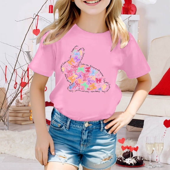 JIAYUE Boys Girls Kids Easter Tops Cartoon Print Short Sleeve Pull-On Crew Neck Classic Fit T Shirts For Children Stylish Tees