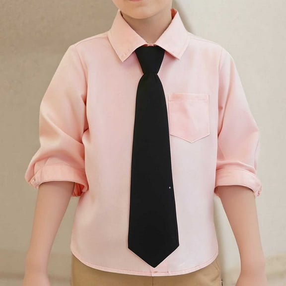 JIAYUE Boys Girls Kids Tops Solid Color Long Sleeve Button Collared Lapel with Tie Blouse Shirts For Child Everyday Clothing