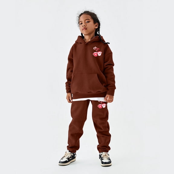 JIAYUE Boys Girls Kids Valentines Day Outfit Sets Pull-On Long Sleeve Cartoon Hooded Hoodie Jogger Snug Warmth For Children Urban Fashion Sets