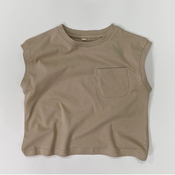 JIAYUE Boys Girls Kids Vests Tank Tops Pull-On Sleeveless Solid Color Crew Neck Sports Wear Muscle For Child Base Layer Tops