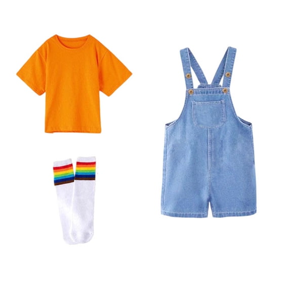 JIAYUE Boys Girls Outfit Sets Crew Neck Short Sleeve Denim Overalls Shorts With Solid Color Top Toddler Kids Romper Jumpsuit For Graduation Performance Party Lovely Children Clothes Suits