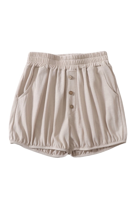 Boys Girls Puff Shorts Summer Toddler Kids Elastic Waist Soft Solid Color Breathable Casual Playwear Kids Ruffle Loose Fit Bottoms With Pocket