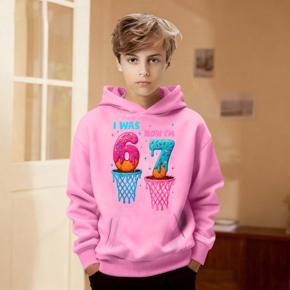 JIAYUE Boys Girls Spring Autumn 67 Tops Hoodie Cartoon Print Long Sleeve Hooded Lightweight Pullover For Kids School Activities