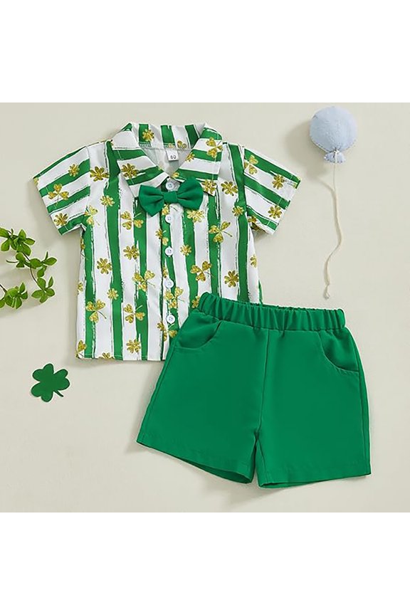 Boys Girls Spring Fall St Patricks Day Outfit Sets Cartoon Short Sleeve Pull-On Collared Blouse Shorts Gentleman 2PC For Toddler Urban Fashion Sets