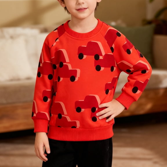 JIAYUE Boys Girls Sweatshirts Cartoon Car Printed Long Sleeve Crew Neck Pullover For Children Holiday Party Performance