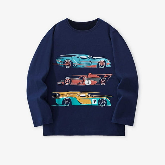 JIAYUE Boys Girls Sweatshirts Cute Cartoon Car Print Round Neck Long Sleeve Pullover For Toddler Kids 3 8 Years Old Everyday Playwear