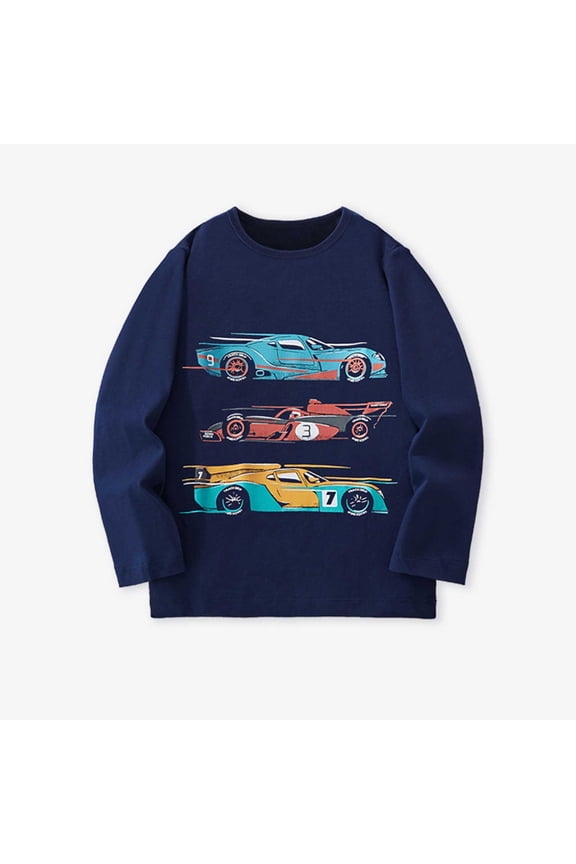 Boys Girls Sweatshirts Playful Car Pattern Round Neck Long Sleeve Shirt For Toddler Kids 3 8 Years Old Fall Winter Everyday Clothing
