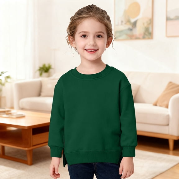JIAYUE Boys Girls Sweatshirts Solid Color Side Slit Long Sleeve Crew Neck Pullover For Children Streetwear Look