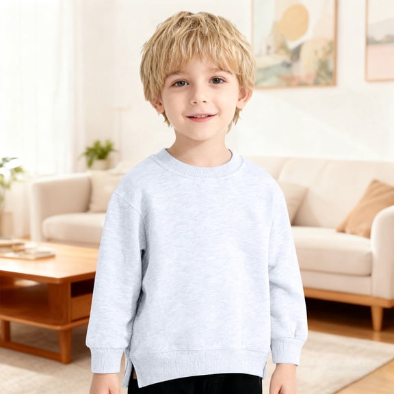 JIAYUE Boys Girls Sweatshirts Solid Color Side Slit Long Sleeve Crew Neck Pullover For Toddlers Casual Stylish Dailywear