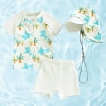 thumbnail image 1 of JIAYUE Boys Girls Swimsuit Set Plaid Short Sleeve Drop Shoulder Crew Neck Zipper Two-Piece Sets Shorts with Hat For Toddler Breathable Sport Wear, 1 of 3