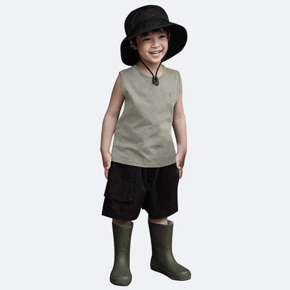 JIAYUE Boys Girls Tank Tops Solid Color Sleeveless Pull-On Crew Neck Vests Muscle For Kids Seasonal Layering Clothing