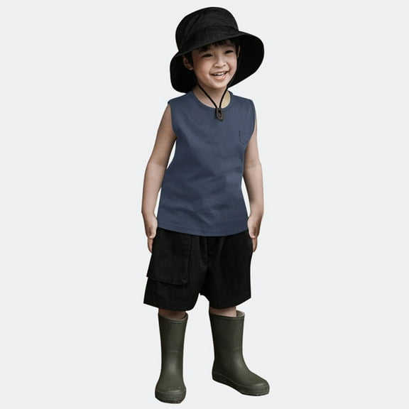 JIAYUE Boys Girls Tank Tops Solid Color Sleeveless Pull-On Crew Neck Vests Muscle For Kids Seasonal Layering Clothing