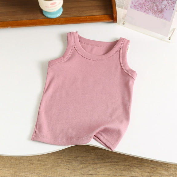 JIAYUE Boys Girls Tops Cotton Sleeveless Undershirt Solid Color For Children All Season Wear