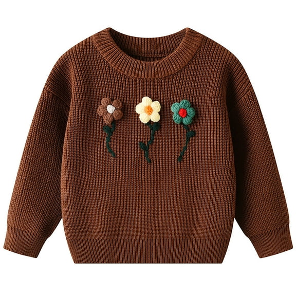 JIAYUE Boys Girls Tops Floral Embroidery Knit Pullover Round Neck Long Sleeve For Children Artisan Clothing